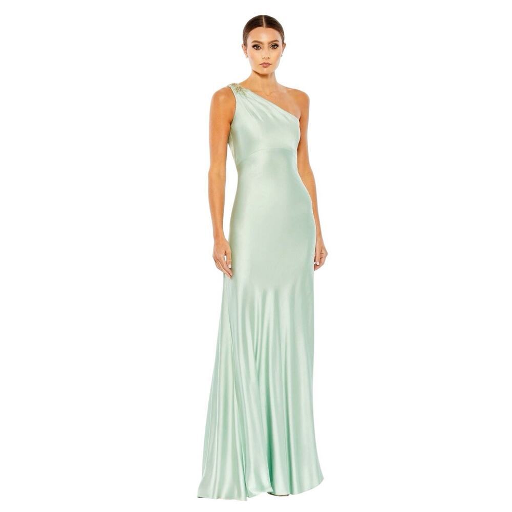 Mac Duggal 680461 Sage Satin One Shoulder Gown Size 6 $358